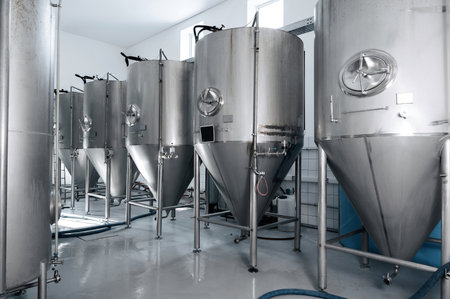beer production plant. interior of modern technological brewery