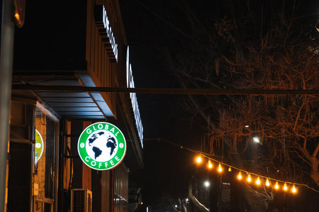 SHYMKENT, KAZAKHSAN - JANUARY 23, 2023: Global Coffee logo of Kazakhstan coffee franchise brand