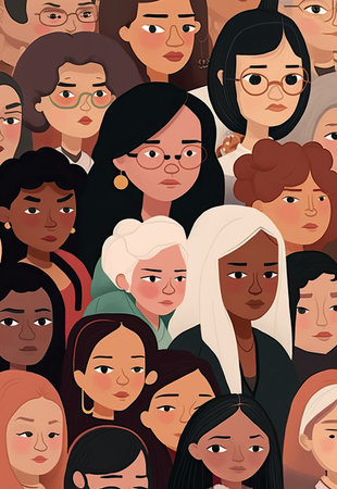 multinational group of feminist women. Womens rights and freedoms. Generative AI illustrationの素材