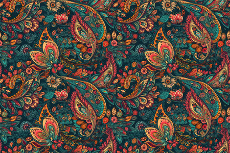 seamless background with traditional Indian paisley pattern. Oriental ornament. Generative AI illustrationの素材