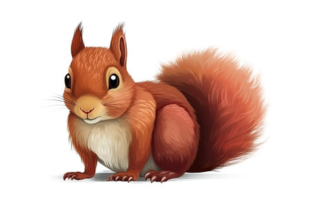 fluffy squirrel on white isolated background. Generative AI illustrationの素材