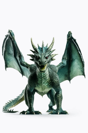 angry green dragon on white isolated background. Symbol of Chinese New Year 2024. Generative AI illustrationの素材