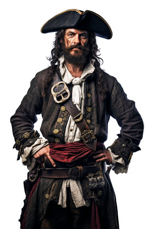 man bearded pirate in hat on white isolated background. Generative AI illustrationの素材