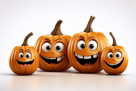 cartoon characters happy halloween pumpkins on white isolated background. Generative AI illustrationの素材