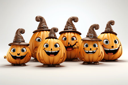 cartoon characters halloween pumpkins on white isolated background. Generative AI illustrationの素材