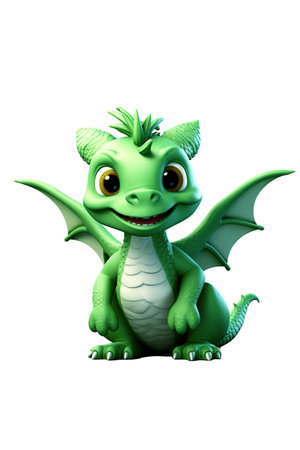 green dragon baby on white isolated background. Symbol of Chinese New Year 2024. Cartoon character. Generative AI illustrationの素材