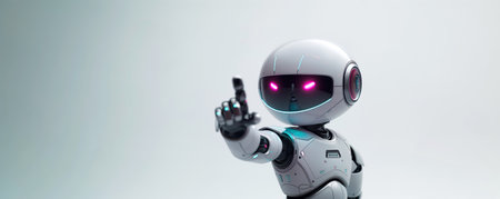 robot points finger at a copy space on white isolated backgroundの素材