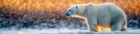 panoramic landscape with polar white bear in Arctic ice in winter at sunny dayの素材