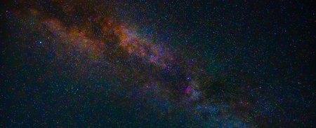 background with night starry sky with milky way and stars. Panorama, panoramic wide cover