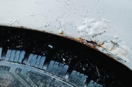 old car with metal corrosion and rust on side close-up