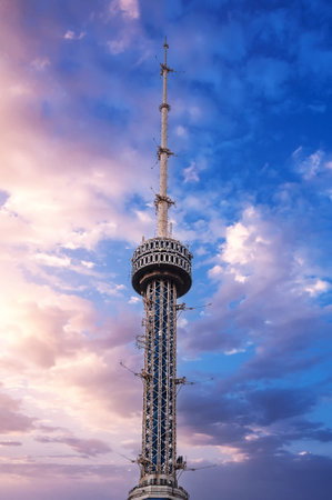 landmark television TV tower in Tashkent in Uzbekistan on background cloudy beautiful skyの写真素材