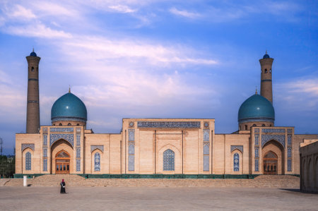 ancient medieval Muslim Islamic mosque Hazrati Imam in Tashkent in Uzbekistan. Architectural complex Khast Imamの写真素材