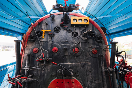 view of the boiler room in the drivers cabin of the old trainの写真素材