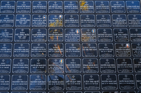 Tombstones of deceased Vietnamese near Christ the King Cathedral or Nha Trang Cathedral or Stone...