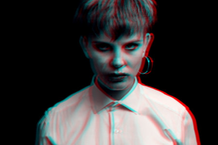 woman is psychopath with schizophrenia and mental disorders. Abstract blurry portrait of a girl with...