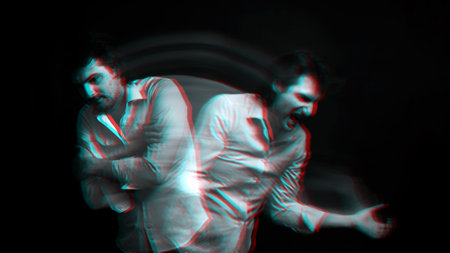Abstract blurry portrait of a schizophrenic man with mental disorders and bipolar split personality