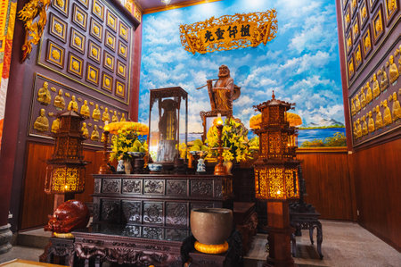 Interior inside Buddhist temple at the Linh Ung Pagoda in Da Nang in Asia. Da Nang, Vietnam - September 12, 2024のeditorial素材