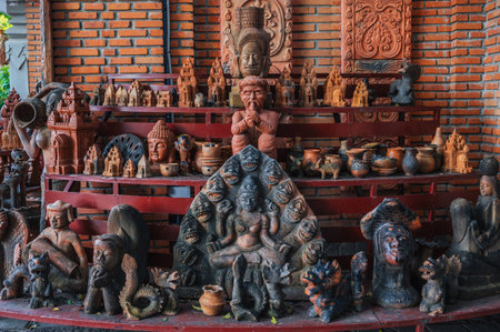 Buddhist religious clay figurines and pottery on Po Nagar Cham Towers in Nha Trang, Vietnamの写真素材