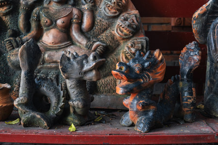 Clay dragon figurines in souvenir shop in Vietnam in Asiaの写真素材