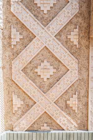 Carved stone pattern of the traditional wall decoration of an Arab building.の写真素材