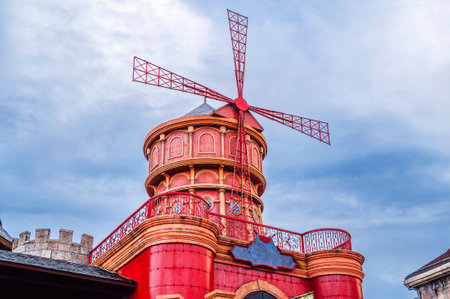 blades of stone mill against the skyの写真素材