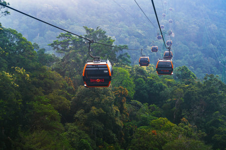 Cabanas on a cable car in mountains in the forest in Vietnam in the Ba Na Hills Park in summer. Da Nang, Vietnam - September 13, 2024のeditorial素材
