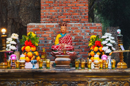 Buddhist temple with statues and sanctuary inside the Huyen Khong Cave in Marble Mountains in Da Nang in Vietnam in Asiaの写真素材