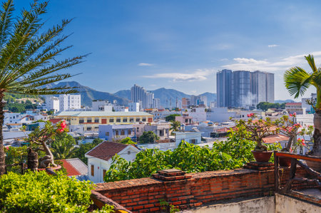 Panoramic top view of northern area of the resort city of Nha Trang. Nha Trang, Vietnam - August 8, 2024のeditorial素材