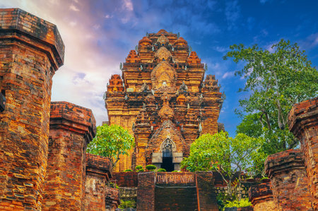 famous Vietnamese religion Cham Po Nagar Towers in Nha Trang in Vietnamの写真素材