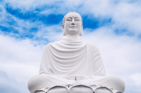 Vietnamese Large Buddhist Buddha statue at Long Son Pagoda in Nha Trang in Vietnamの写真素材