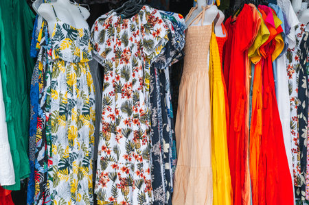 womens multicolored dresses at East Asian street market