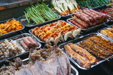 assortment of Vietnamese street food at Asian Night Market in Vietnam in Asia in Da Nangの写真素材