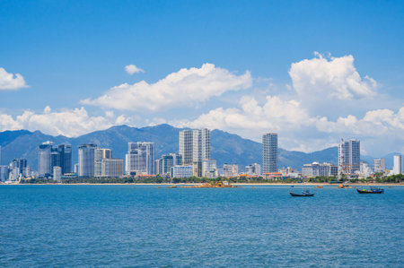 The coastline of Nha Trang city. View from the seaの写真素材