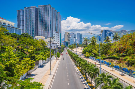 View of the high-rise buildings of Nha Trang and the roads.の写真素材