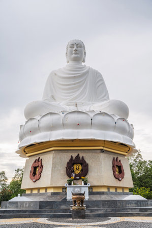 big white Buddha statue at Long Son Pagoda in Nha Trang in Vietnam in Asiaの写真素材