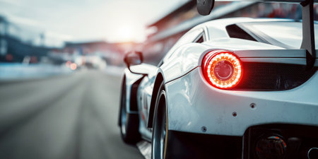 taillights of a white sports racing car on the track in a raceの素材
