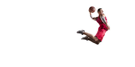 Basketball players on a white background. Isolated basketball player in unbrand clothes.