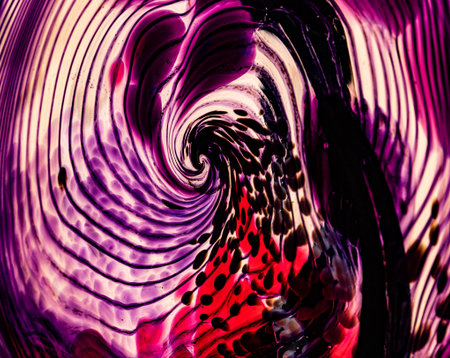 A mesmerizing swirl of purple hues intertwined with touches of crimson, capturing the dynamic beauty of glass.の写真素材