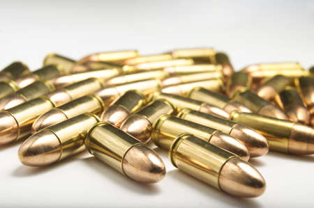 9mm bullets on white backgroundの写真素材