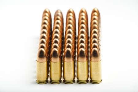 9mm bullets in a rowの写真素材