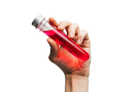 virus medicine in hand on a white background.