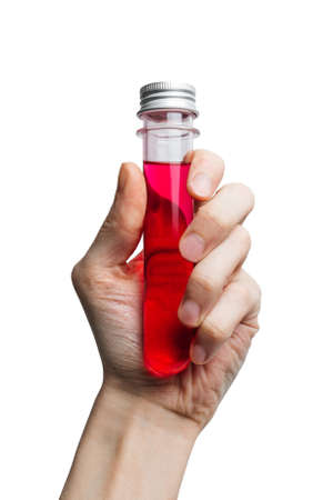 virus medicine in hand on a white background.の写真素材