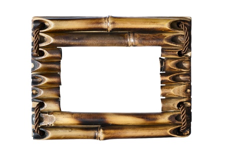 wood frame with bamboo isolated on whiteの写真素材