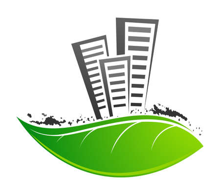 Fresh leaf with dirty buildings on itのイラスト素材