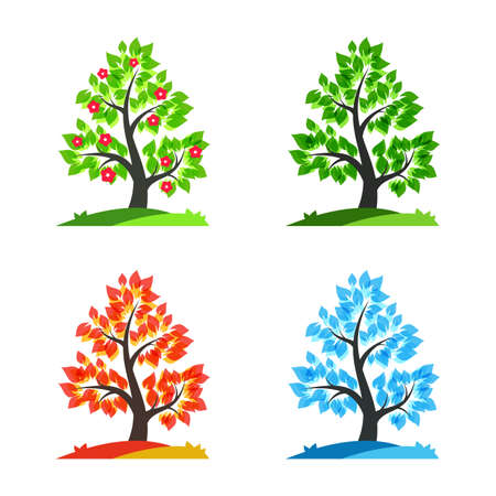 Spring, summer, autumn and winter tree - vector illustrationのイラスト素材