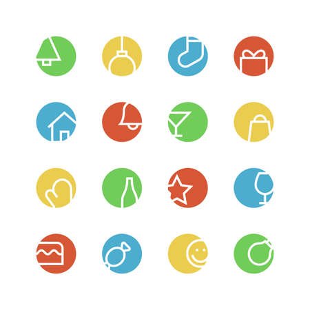 Christmas icon set - vector minimalist. Different symbols on the colored background.のイラスト素材