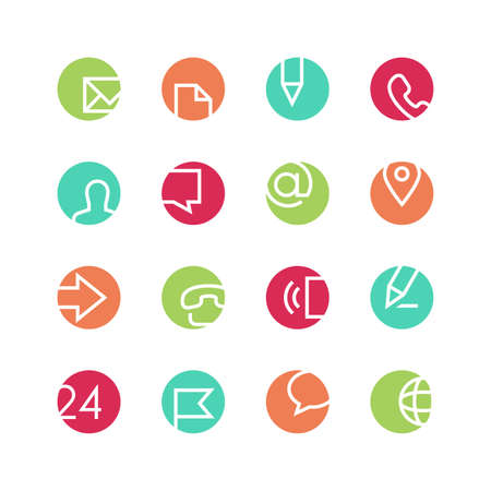 Contacts icon set - vector minimalist. Different symbols on the colored background.のイラスト素材