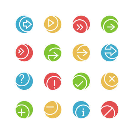 Arrows and symbols icon set 2 - vector minimalist. Different symbols on the colored background.のイラスト素材