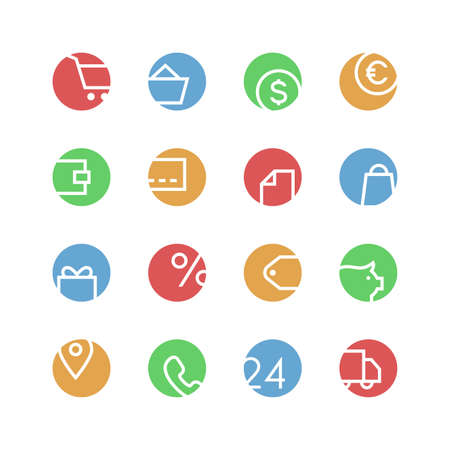 Shop icon set - vector minimalist. Different symbols on the colored background.のイラスト素材