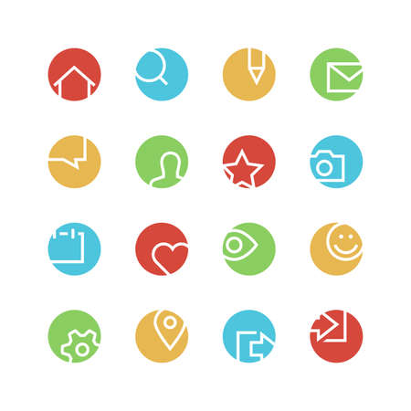 Social network icon set - vector minimalist. Different symbols on the colored background.のイラスト素材